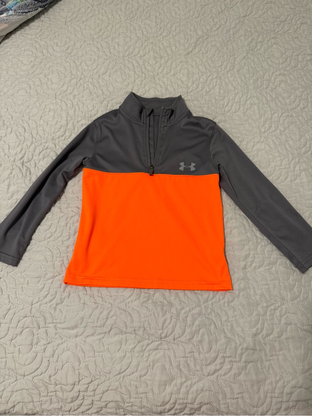 Under Armour Kids Quarter Zip Gray & Neon Orange